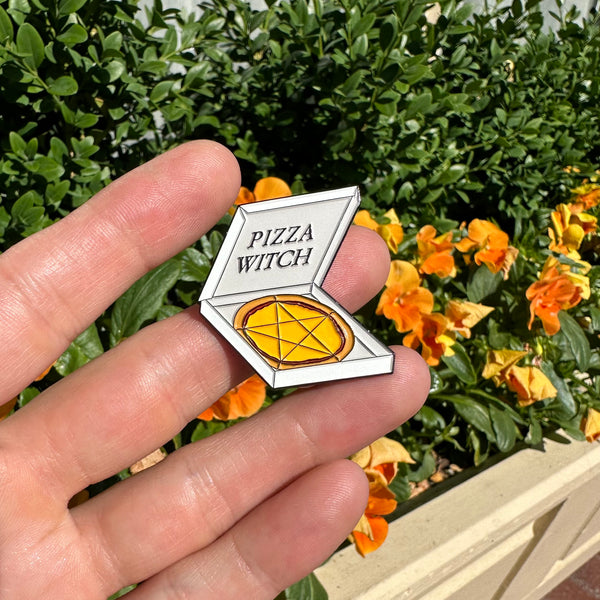 pizza witch enamel pin