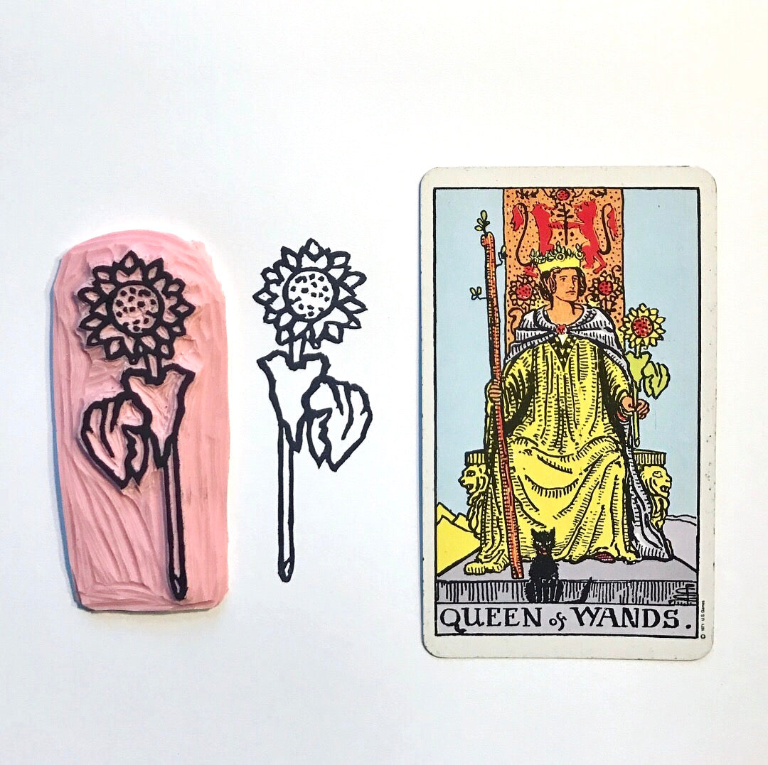 Queen of Wands' Sunflower hand carved stamp – Shining Moon Studio
