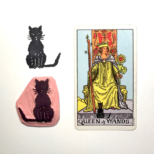 Queen of Wands' Cat hand carved stamp