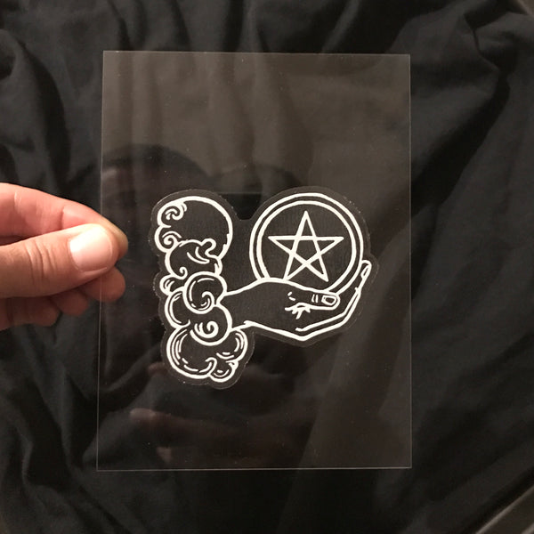 Transparent Vinyl Sticker of the Ace of Pentacles - White lines