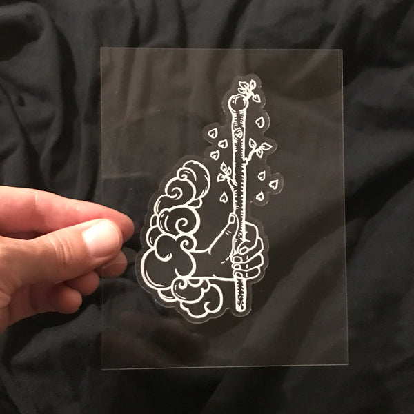 Transparent Vinyl Sticker of the Ace of Wands - White lines