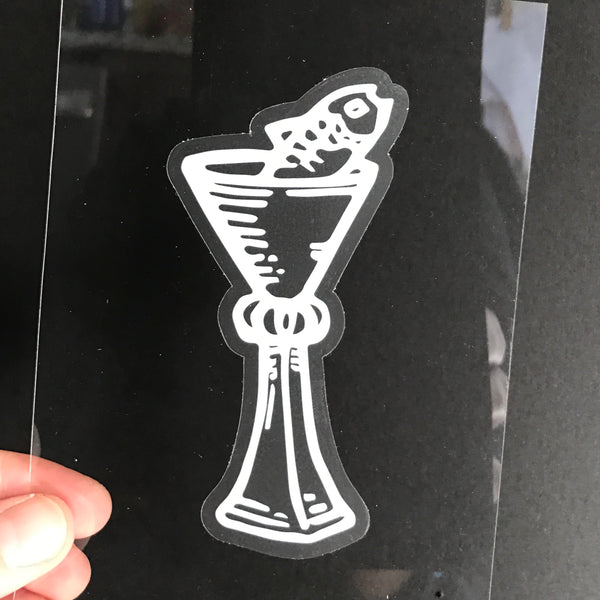 Transparent Vinyl Sticker of Page of Cups Fish - White lines