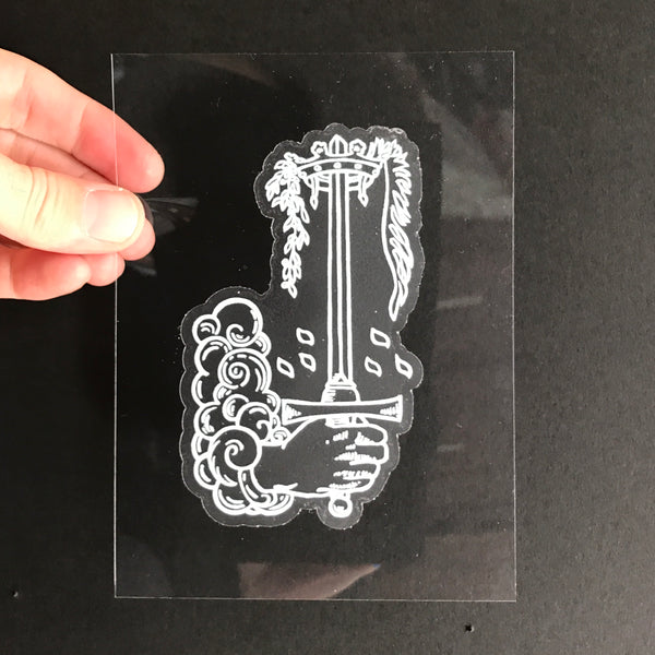 Transparent Vinyl Sticker of the Ace of Swords - White lines
