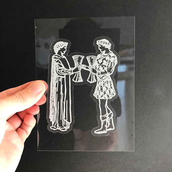 Transparent Vinyl Sticker of the Two of Cups - White lines