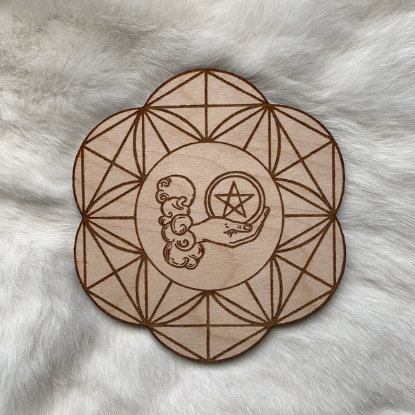 Wooden Crystal Grid - Ace of Pentacles