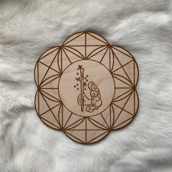 Wooden Crystal Grid - Ace of Wands