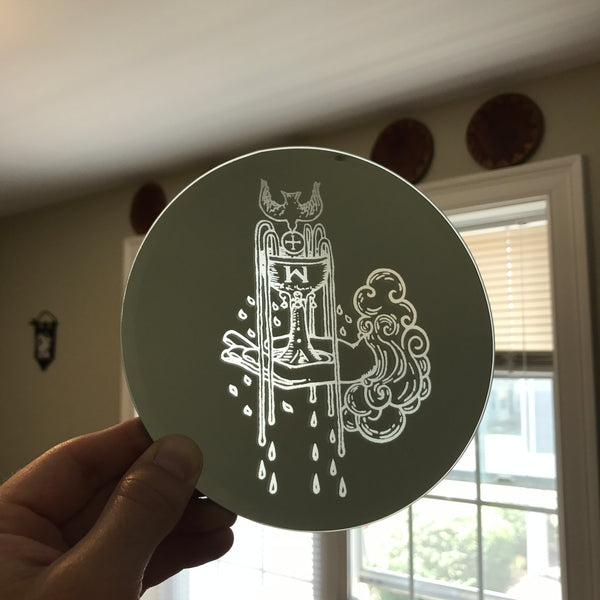Etched circular mirror - Ace of Cups