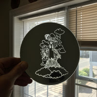 Etched circular mirror - The Tower