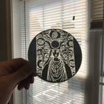 Etched small circular mirror - The High Priestess Portrait
