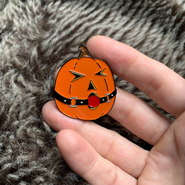 halloween kinky ball gag pumpkin enamel pin