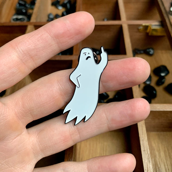 angry ghost enamel pin