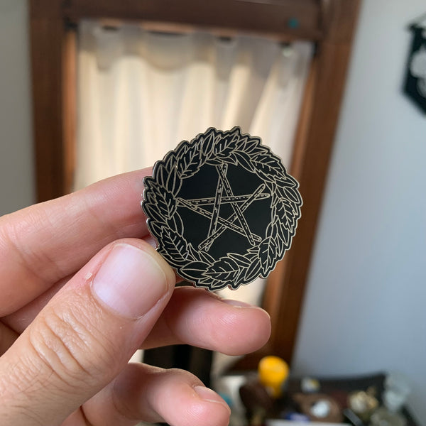 twig and leaf pentacle witch pin
