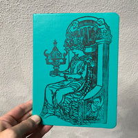 Hand Printed Green Hard Cover Journal - Queen of Cups