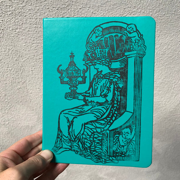 Hand Printed Green Hard Cover Journal - Queen of Cups